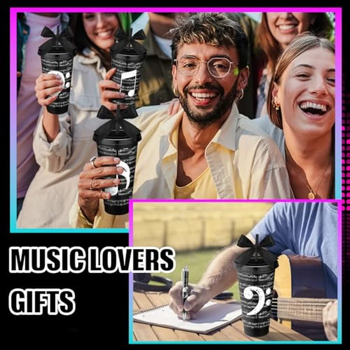 12 Set Musical Cups and Pen Kit, Music Themed Gifts Bulk 24 oz Musical Note Plastic Cup and Ballpoint Pen Kit for Music Lovers Musicians Teachers Students Band Choir Graduation Party Favors(Black) by Skylety - Image 7