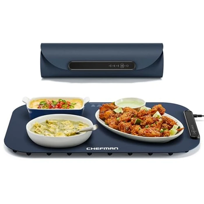 Chefman Roll n’ Go Food Warming Mat, Electric Warming Tray for Buffets, Parties, Holidays, 3 Temperature Settings, Easy-Clean Silicone Mat, Roll Up Food Warmers w/Storage Bag - Blue by Chefman - Used - Very Good condition - CA$33.54