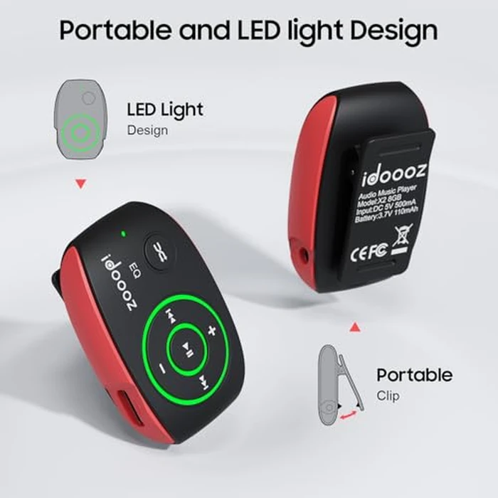 Mp3 Player with LED Light,idoooz X2 8GB Mini Mp3 Music Player,Clip Mp3 Player for Sports,Gym,Jogging,Running,Lossless Sound Quality by idoooz - Image 3