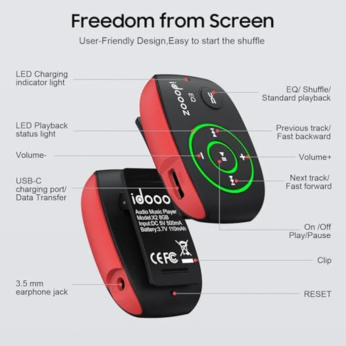 Mp3 Player with LED Light,idoooz X2 8GB Mini Mp3 Music Player,Clip Mp3 Player for Sports,Gym,Jogging,Running,Lossless Sound Quality by idoooz - Image 6