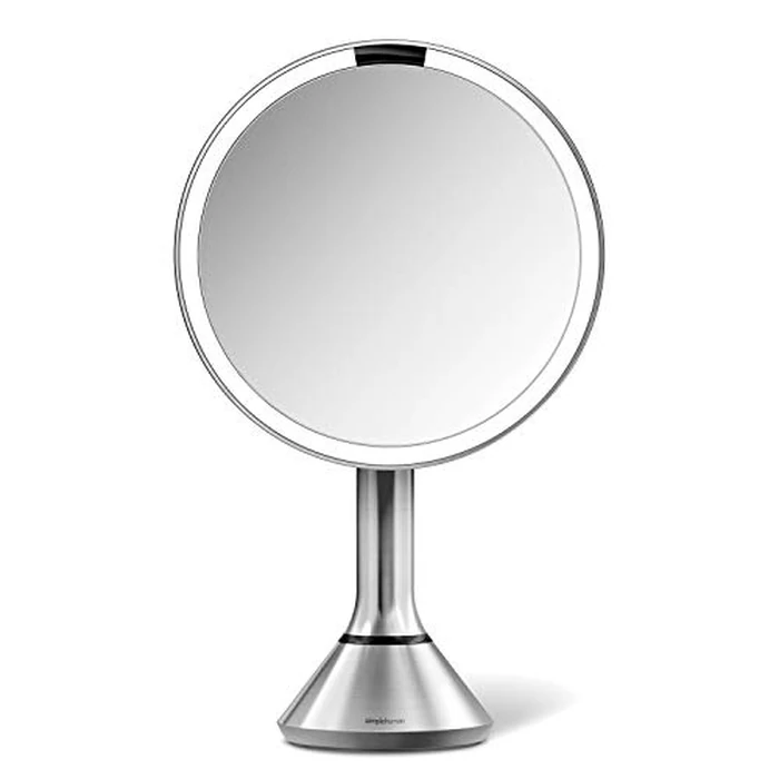 simplehuman 8" Round Sensor Makeup Mirror with Touch-Control Dual Light Settings, 5x Magnification, Rechargeable and Cordless, Brushed Stainless Steel, 8" by simplehuman - Used - Acceptable condition
