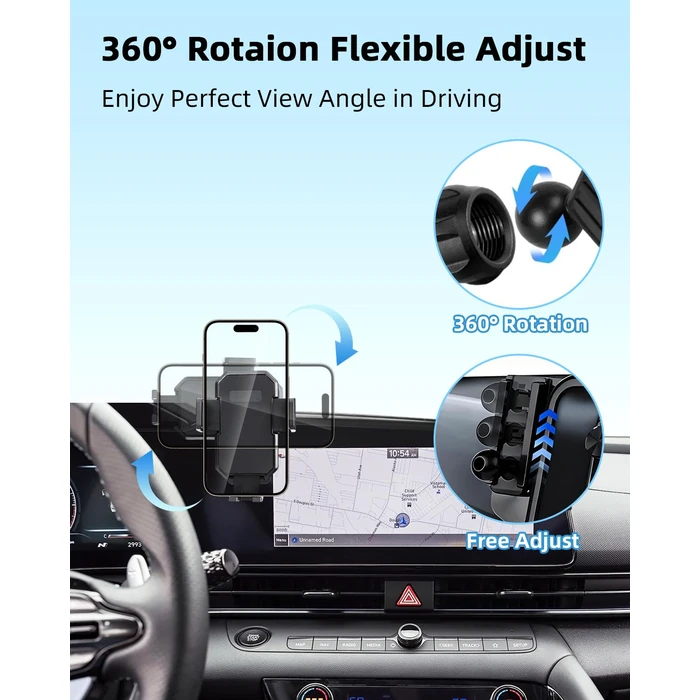 PZK Car Phone Holder for Hyundai Elantra 2021-2025 SE/SEL/Sport/Limited/N Line Accessories 8-Inch/10.25-Inch Screen Auto Lock Car Phone Mount 360 degrees Rotation Phone Cradles Not Affect Air Vent by PZK - Image 4