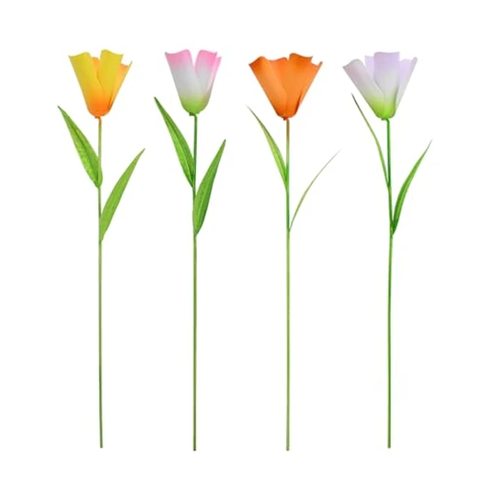 4Pcs Metal Flower Garden Stakes, 16.25" H Rustic Tulips Yard Stake Decorative Spring Outdoor Garden Decor Planter Flower Pot Metal Flower Stick for Patio,Lawn,Yard,Pathway (Tulips) by Veclotch - Used - Very Good condition - US$15.82