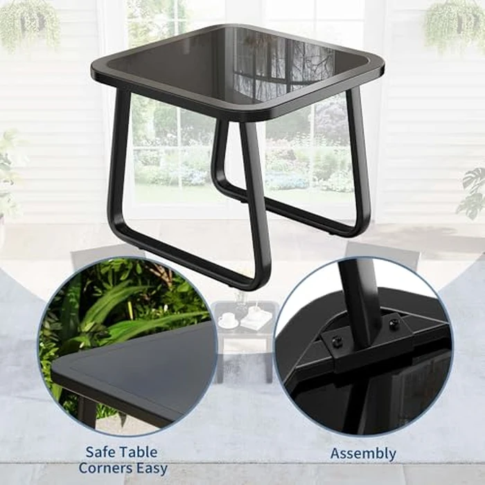 Garvee 3 Piece Outdoor Rocking Bistro Set, Textilene Fabric Small Patio Furniture Set with Iron Armrests and Coffee Table for Lawn, Porch, Balcony, Poolside by Garvee - Image 5