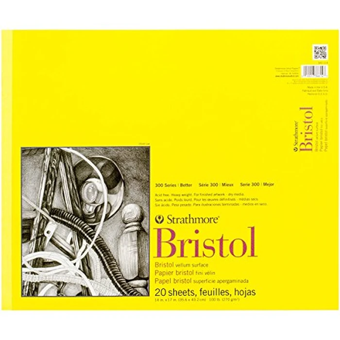 Strathmore 300 Series Bristol Paper Pad, Vellum, Tape Bound, 14x17 inches, 20 Sheets (100lb/270g) - Artist Paper for Adults and Students - Charcoal, Pen and Ink, Marker, and Pastel by Strathmore - Image 1