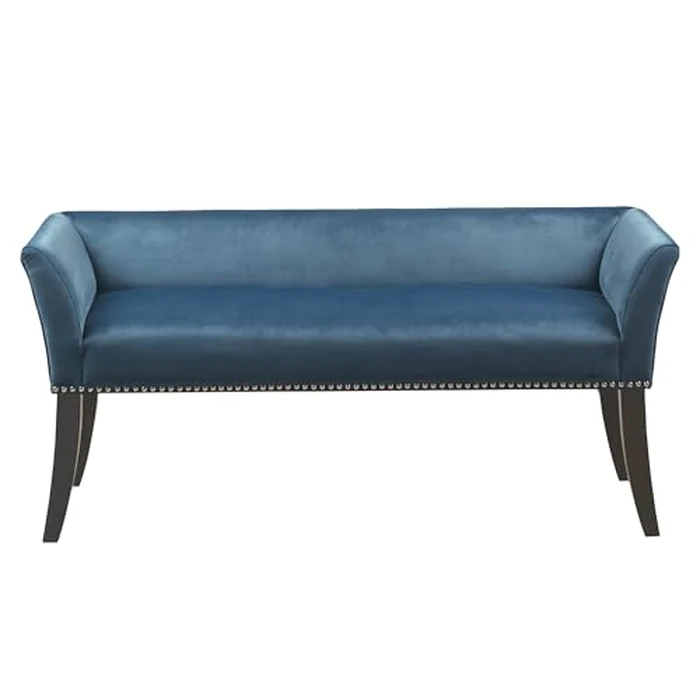 Madison Park Accent Bench, Upholstered with Nailhead Trim, & Padded Seat Entryway Bench Small, End of Bed Bench with Back, 49.5" W x 19.25" D x 23" H, Blue by Madison Park - Used - Very Good condition - US$110.17
