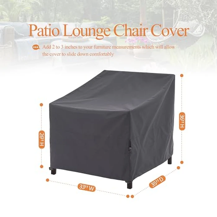 WJ-X3 Patio Chair Cover, Outdoor Lounge Cover, Heavy Duty, Waterproof Lawn Patio Chair Covers, 33W x 35D x 36H, Grey, 2-Pack by WJ-X3 - Image 7