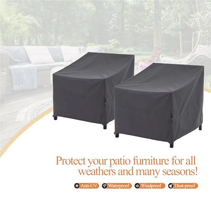 WJ-X3 Patio Chair Cover, Outdoor Lounge Cover, Heavy Duty, Waterproof Lawn Patio Chair Covers, 33W x 35D x 36H, Grey, 2-Pack by WJ-X3 - Image 8