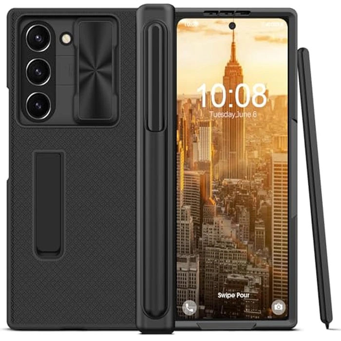 Giyer for Samsung Galaxy Z Fold 6 Case Built-in Screen Protector and S Pen, Heavy Duty Full Shockproof Hinge Protective Hard PC Stylish Texture Phone Cover for Samsung Z Fold 6 2025 (Black) by Giyer - Image 1