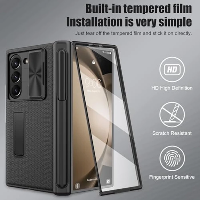 Giyer for Samsung Galaxy Z Fold 6 Case Built-in Screen Protector and S Pen, Heavy Duty Full Shockproof Hinge Protective Hard PC Stylish Texture Phone Cover for Samsung Z Fold 6 2025 (Black) by Giyer - Image 2