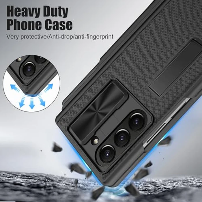 Giyer for Samsung Galaxy Z Fold 6 Case Built-in Screen Protector and S Pen, Heavy Duty Full Shockproof Hinge Protective Hard PC Stylish Texture Phone Cover for Samsung Z Fold 6 2025 (Black) by Giyer - Image 3