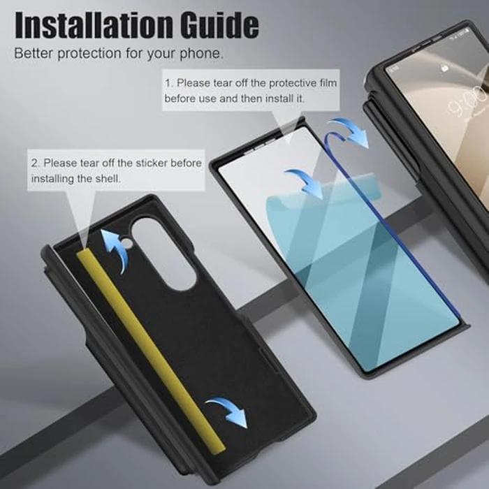 Giyer for Samsung Galaxy Z Fold 6 Case Built-in Screen Protector and S Pen, Heavy Duty Full Shockproof Hinge Protective Hard PC Stylish Texture Phone Cover for Samsung Z Fold 6 2025 (Black) by Giyer - Image 6