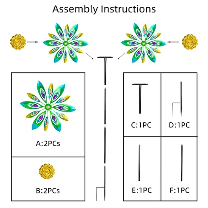 VEWOSTAR 53 Inch Wind Spinner - Outdoor Metal Peacock Wind Sculptures for Garden, Patio, Yard, Lawn Decorations Double Windmill Spinner by VEWOSTAR - Image 5