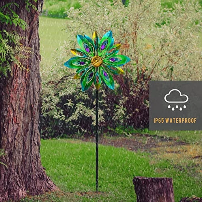 VEWOSTAR 53 Inch Wind Spinner - Outdoor Metal Peacock Wind Sculptures for Garden, Patio, Yard, Lawn Decorations Double Windmill Spinner by VEWOSTAR - Image 6