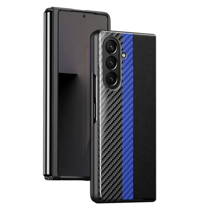 Phone Case for Samsung Galaxy Z Fold 7 Case, Silky Touch Back Carbon Fiber Leather Cover for Samsung Fold 7 5G, Ultra-Thin Shockproof Scratch-Resistant Protective Case for Samsung Z Fold 7 (Blue) by Fangroney - Image 1