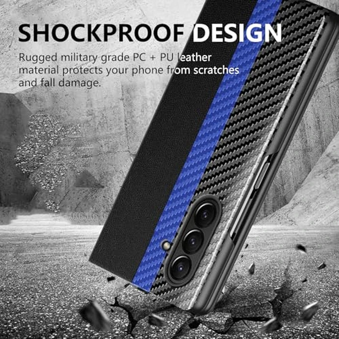 Phone Case for Samsung Galaxy Z Fold 7 Case, Silky Touch Back Carbon Fiber Leather Cover for Samsung Fold 7 5G, Ultra-Thin Shockproof Scratch-Resistant Protective Case for Samsung Z Fold 7 (Blue) by Fangroney - Image 2