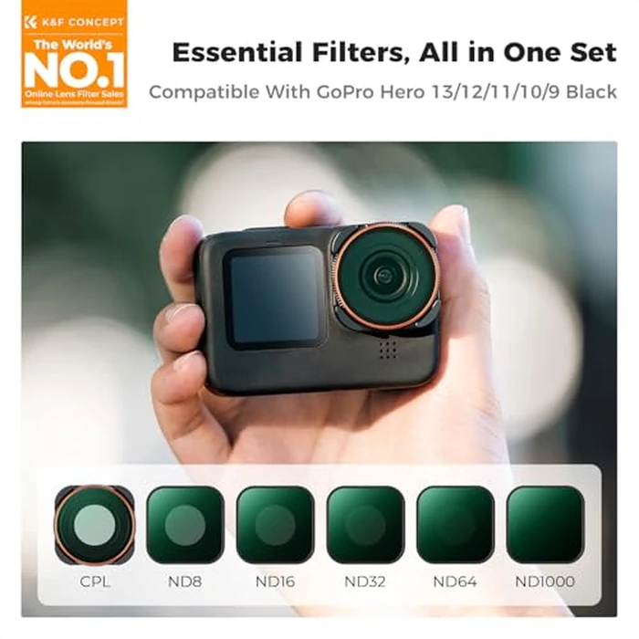 K&F CONCEPT ND CPL Filter Set Compatible with GoPro Hero 13 Black,6Pack ND8 ND16 ND32 ND64 ND1000 CPL Neutral Density Polarizer Lens Filter Kit for Go Pro Hero 12/11/10/9 Black,Plastic Frame by K&F CONCEPT - Image 2