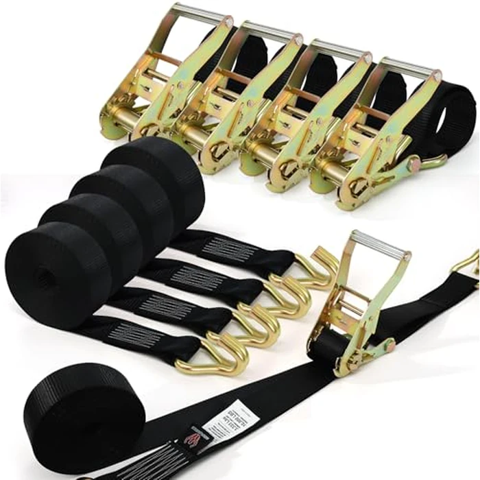 4 Pack 2 Inch Ratchet Straps Heavy Duty, 10,000 LBS Break Strength, 2" x 20' Heavy Duty Cargo Straps with Double J Hooks, Cargo Tie Down Straps Perfect for Truck, Trailers, Moving Appliances(Black) by ARMORLOGISTICS - Used - Very Good condition - US$42.50