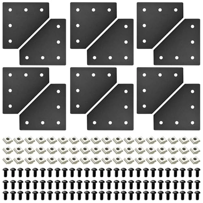 Seekliny 12pcs 3030 Aluminum Extrusion Joint Plate Connector Corner L Bracket 3030 V Slot Hardware T Slotted Accessories with T Nuts and Screws for Aluminum Profile 3D Printer Frame Part Black by SeekLiny - Used - Like New condition - CA$43.24