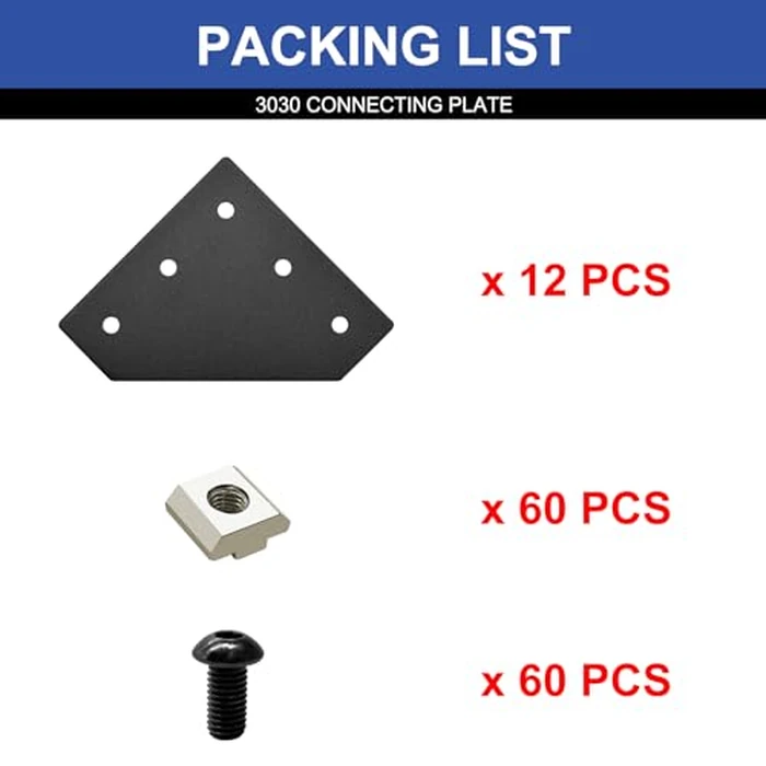 Seekliny 12pcs 3030 Aluminum Extrusion Joint Plate Connector Corner L Bracket 3030 V Slot Hardware T Slotted Accessories with T Nuts and Screws for Aluminum Profile 3D Printer Frame Part Black by SeekLiny - Image 3