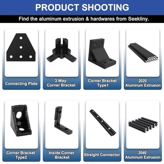 Seekliny 12pcs 3030 Aluminum Extrusion Joint Plate Connector Corner L Bracket 3030 V Slot Hardware T Slotted Accessories with T Nuts and Screws for Aluminum Profile 3D Printer Frame Part Black by SeekLiny - Image 6