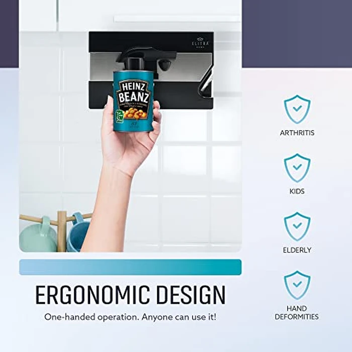 ELITRA HOME 3 in 1 Under the Cabinet Electric Can Opener, Blade Sharpener, Bottle Opener, Under The Counter Mount, For Large And Small Cans (Black) by ELITRA HOME - Image 6