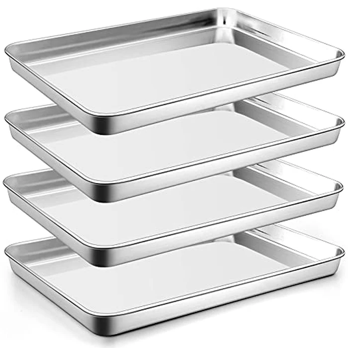 P&P CHEF 16 Inch Baking Cookie Sheet, Oven Pan Tray Stainless Steel Sheet Pan for Kitchen, Oven Bakeware for Multi Uses, Shiny Look & Dishwasher Safe, Healthy & Heavy Duty, 4Pcs by P&P CHEF - Used - Very Good condition
