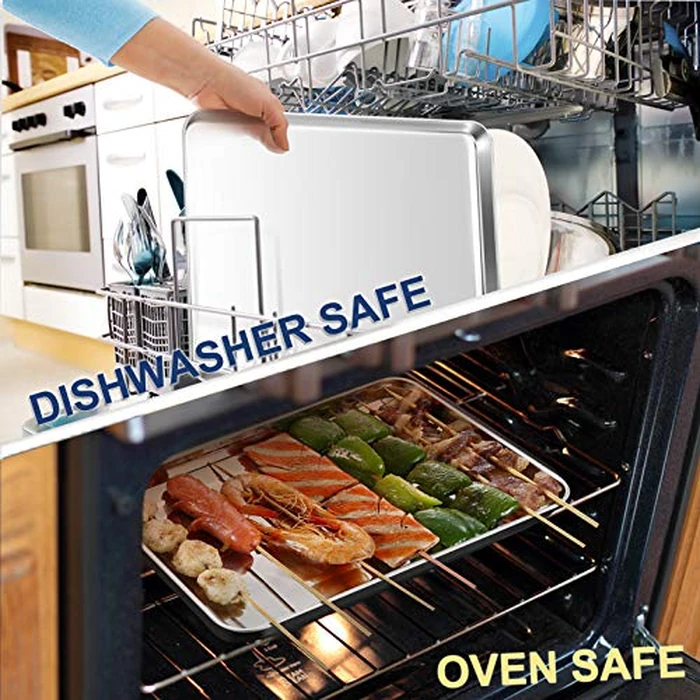 P&P CHEF 16 Inch Baking Cookie Sheet, Oven Pan Tray Stainless Steel Sheet Pan for Kitchen, Oven Bakeware for Multi Uses, Shiny Look & Dishwasher Safe, Healthy & Heavy Duty, 4Pcs by P&P CHEF - Image 5