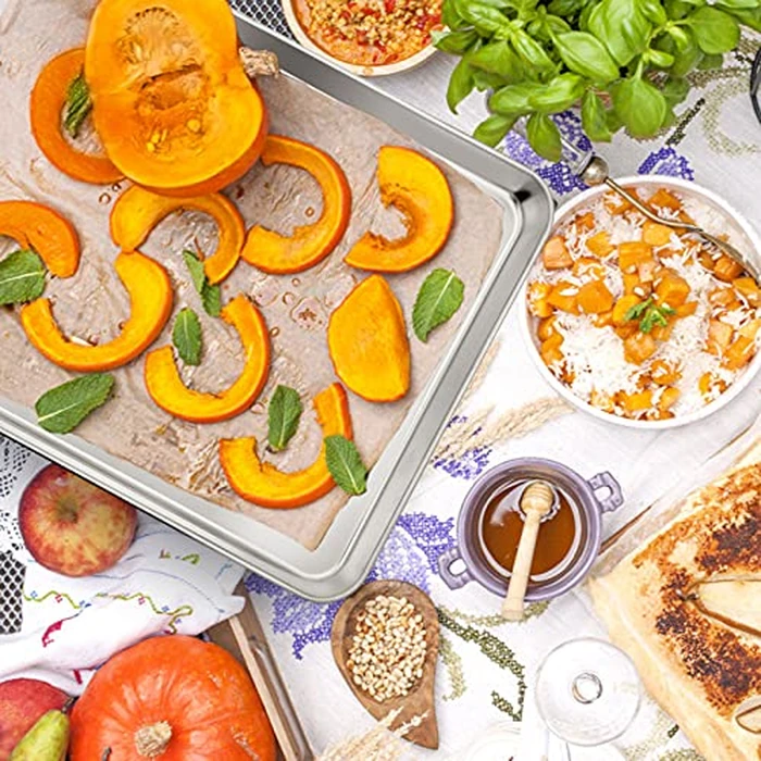 P&P CHEF 16 Inch Baking Cookie Sheet, Oven Pan Tray Stainless Steel Sheet Pan for Kitchen, Oven Bakeware for Multi Uses, Shiny Look & Dishwasher Safe, Healthy & Heavy Duty, 4Pcs by P&P CHEF - Image 6