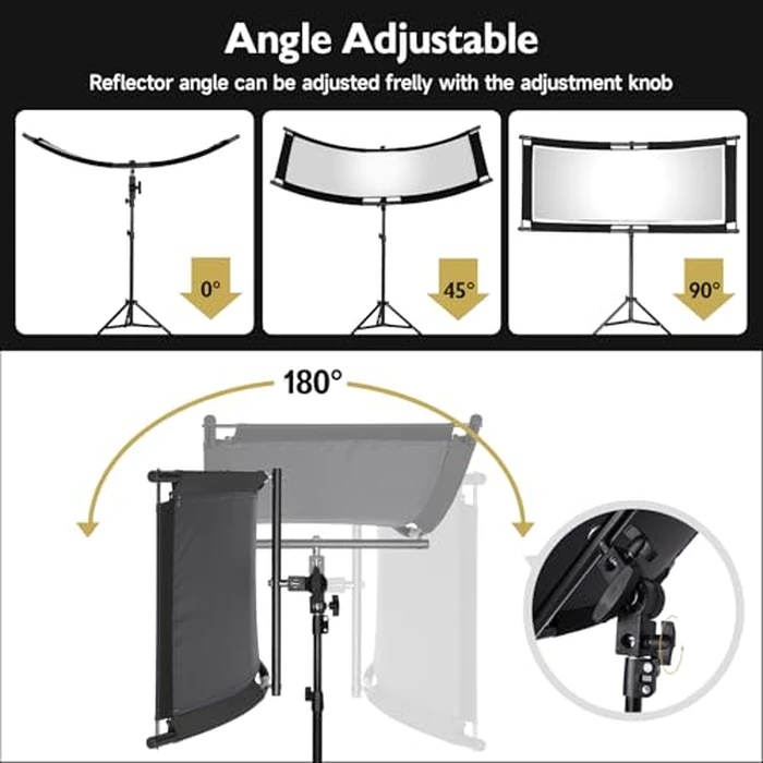 Clamshell Light Reflector/Diffuser with Carrying Case,40"X20" (4 Color in 1) Arclight Curved Eyelighter Lighting Diffuser for Photography Portrait Studio Video Shooting,Black/White/Gold/Silver by FOTOLS - Image 4