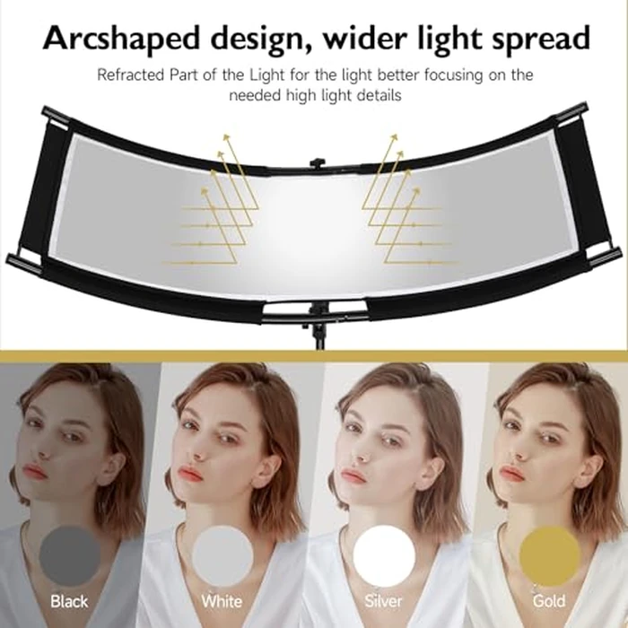 Clamshell Light Reflector/Diffuser with Carrying Case,40"X20" (4 Color in 1) Arclight Curved Eyelighter Lighting Diffuser for Photography Portrait Studio Video Shooting,Black/White/Gold/Silver by FOTOLS - Image 5