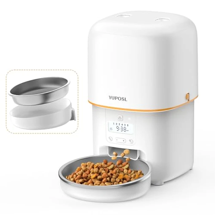 Automatic Cat Feeder, 3L Cat Food Dispenser with Anti-Jam Design, Over 180-day Battery Life, 1-6 Meals Per Day with Stainless Steel Cat Bowl, Keep Dry Food Fresh, Timed Pet Feeder Also for Small Dog by Yuposl - Used - Like New condition - US$31.97