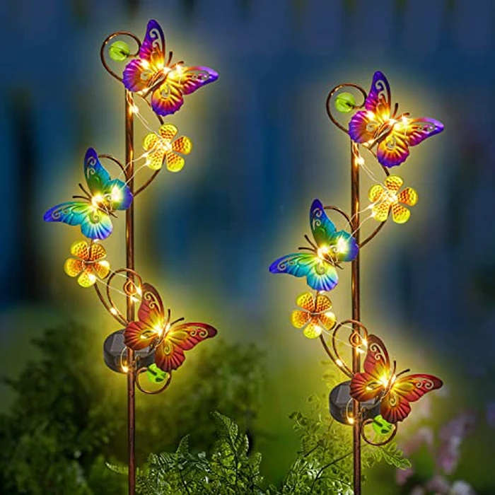 Solar Garden Lights Butterfly Garden Decor Outdoor Waterproof Metal Butterfly Decorative Solar Stake Lights for Yard,Lawn,Patio,Walkway,2 Pack Butterfly Gifts for for Women Mom Grandma Gardening by Newinhome - Used - Like New condition
