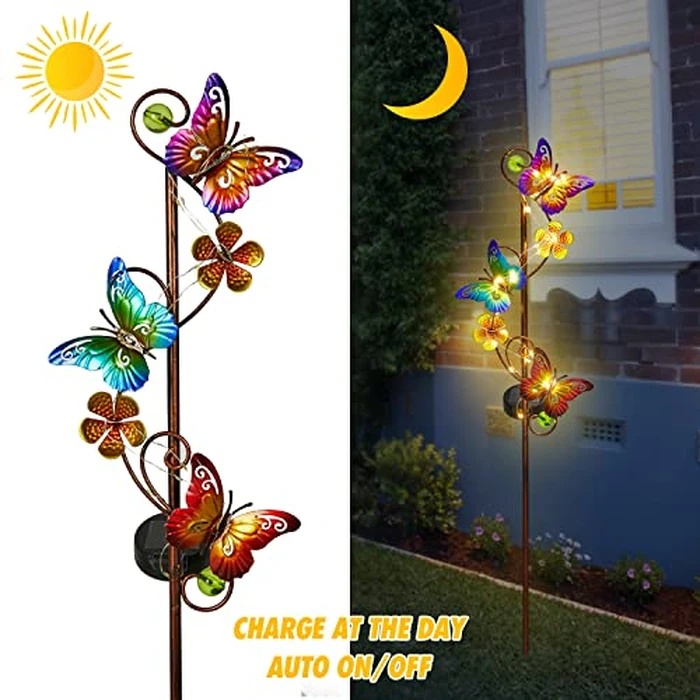 Solar Garden Lights Butterfly Garden Decor Outdoor Waterproof Metal Butterfly Decorative Solar Stake Lights for Yard,Lawn,Patio,Walkway,2 Pack Butterfly Gifts for for Women Mom Grandma Gardening by Newinhome - Image 3