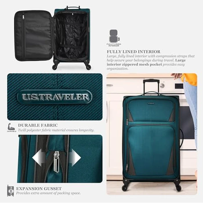 U.S. Traveler Aviron Bay Expandable Softside Luggage With Spinner Wheels, Black, Carry-on 23-Inch by U.S. Traveler - Image 4