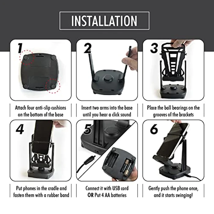 SNYZO Phone Swing, Phone Rocker Compatible for Pokemon go Walker Cellphone Pedometer Accessories (Support 2 Phones)(Mute Version)(USB Cable) (Battery Compatible) Quick Step Earning Device - Black by SNYZO - Image 5