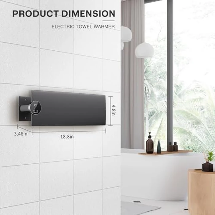 K&KALONZO Electric Towel Warmer, 18.8" W x 4.8" H Wall-Mounted Towel Heater with Built-in Timer, Waterproof Aluminum Towel Warmer for Bathroom, Support Plug-in and Hardwired, Black, K1-L-B by K&KALONZO - Image 7