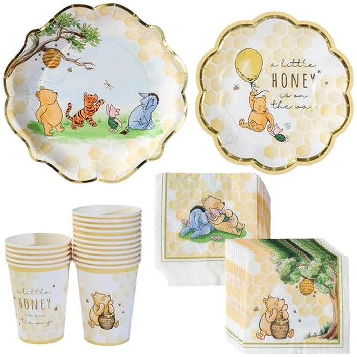 Kate Aspen Honey Bear 78-Piece Winnie Baby Shower Plates and Cups and Napkins Sets for 16 Guests, Classic Winnie Baby Shower Decorations Boy or Girl, Party Paper Plates & Party Supplies by Kate Aspen - Used - Like New condition - US$19.79