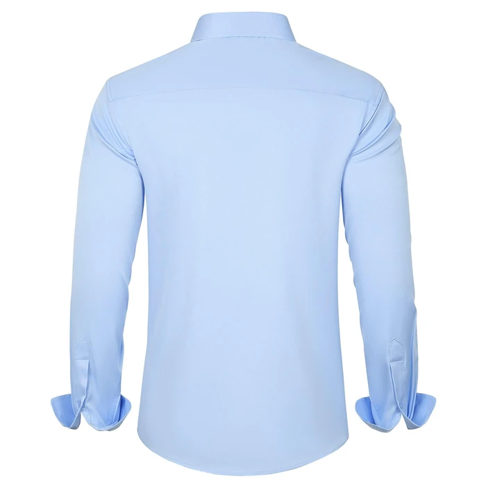 J.VER Men's Dress Shirts Solid Long Sleeve Stretch Wrinkle-Free Formal Shirt Business Casual Button Down Shirts Blue Medium by J.VER - Image 2