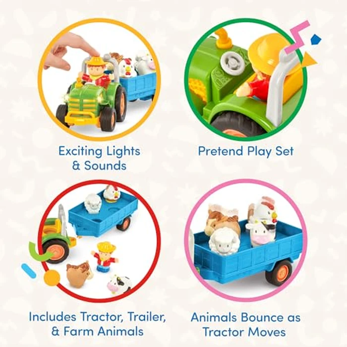 Battat - Farm Toys for Toddlers, Kids - Lights & Sounds Toy Tractor - 7 Pieces Pretend Play Set - Tractor, Trailer, Animals - 18+ Months by Battat - Image 4