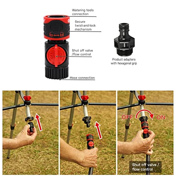 Eden 94156 PRO Metal Telescoping Tripod Adjustable 6-Pattern Mobile Rotary Gear Drive Garden Sprinkler for Yard W/Premium Quick Connect Starter Set by Eden - Image 5