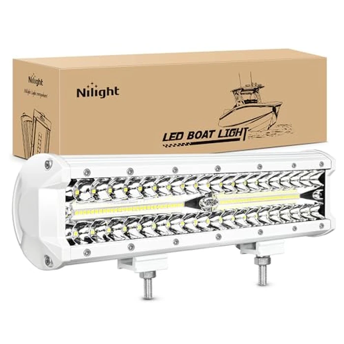 Nilight Marine LED Light Bar Navigation Lights 12 Inch White Spot Flood Combo Ponton Boat Deck Dock Lighting for Night Fishing T-top Stern Yacht Port Sailboat Trucks Tractors by Nilight - Image 1