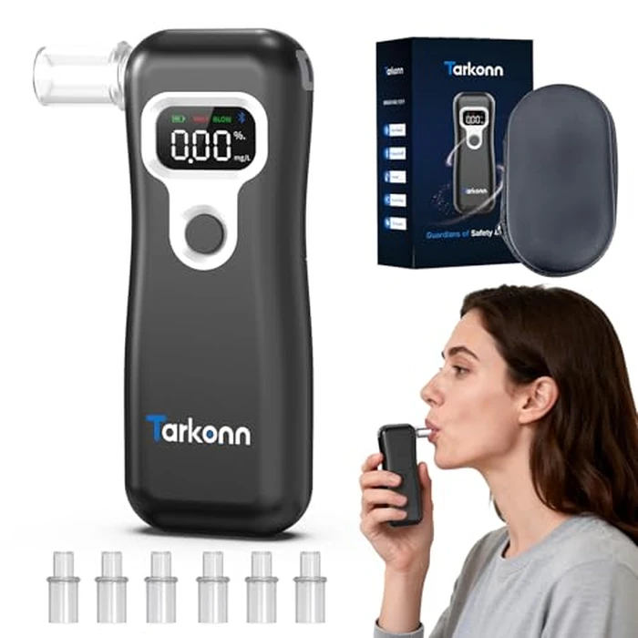 Smart Personal Breathalyzer - 8MM Fuel Cell Sensor Alcohol Tester with Bluetooth App, Portable Pocket Size for Personal Accountability & Social Safety, Real-Time Tracking, 6 Mouthpieces by Tarkonn - Used - Like New condition - US$94.99