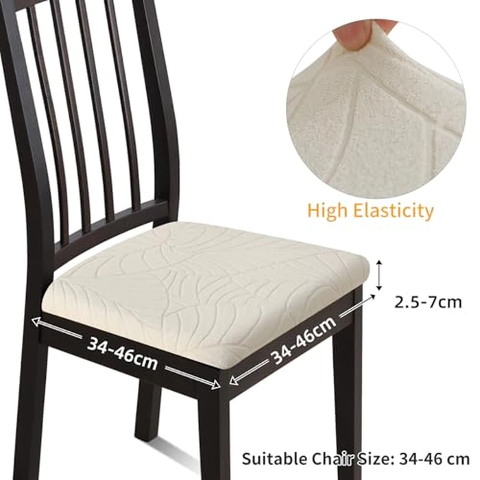 YISUN Waterproof Chair Seat Covers, Jacquard Removable Washable Dining Chair Covers, Chair Seat Protector Slipcovers for Hotel Banquet Wedding Party (6, L-Beige) by YISUN - Image 2