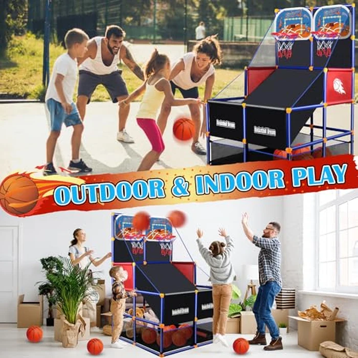 LED Arcade Basketball Game Set w/Electronic Scoreboard for Kids 2 Players, Boy Toys Basketball Hoop w/ 5 Balls for 3-12 Years Old, Adjustable Height w/Pump & Storage Net for Indoor Outdoor Play by NEUBSAW - Image 3