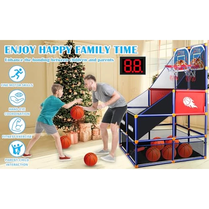LED Arcade Basketball Game Set w/Electronic Scoreboard for Kids 2 Players, Boy Toys Basketball Hoop w/ 5 Balls for 3-12 Years Old, Adjustable Height w/Pump & Storage Net for Indoor Outdoor Play by NEUBSAW - Image 6