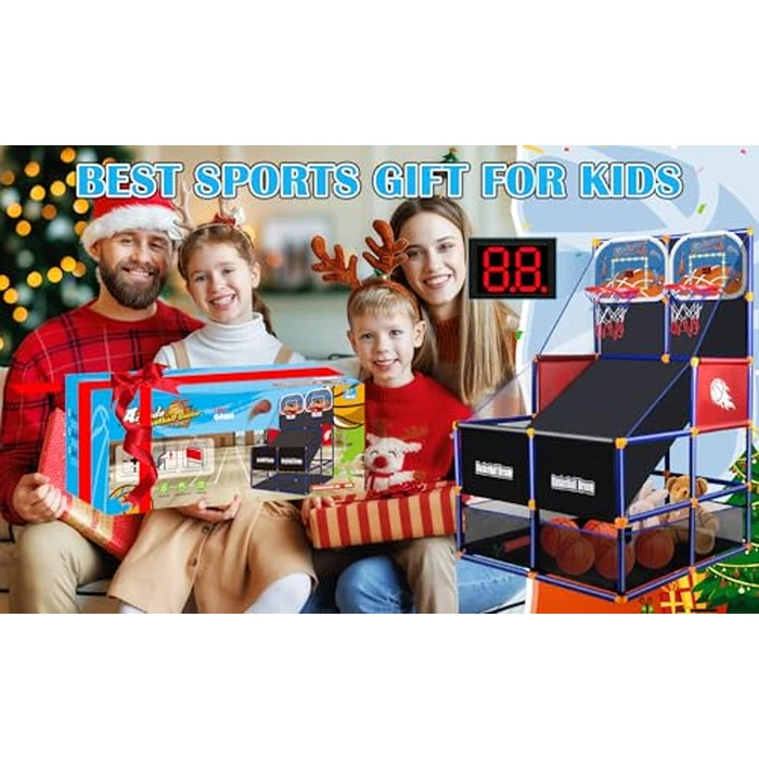 LED Arcade Basketball Game Set w/Electronic Scoreboard for Kids 2 Players, Boy Toys Basketball Hoop w/ 5 Balls for 3-12 Years Old, Adjustable Height w/Pump & Storage Net for Indoor Outdoor Play by NEUBSAW - Image 7