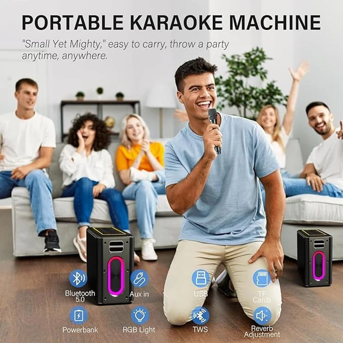 ZEELINK Karaoke Machine Two Wireless Microphones 150W Powerful - Black by ZEELINK - Image 2