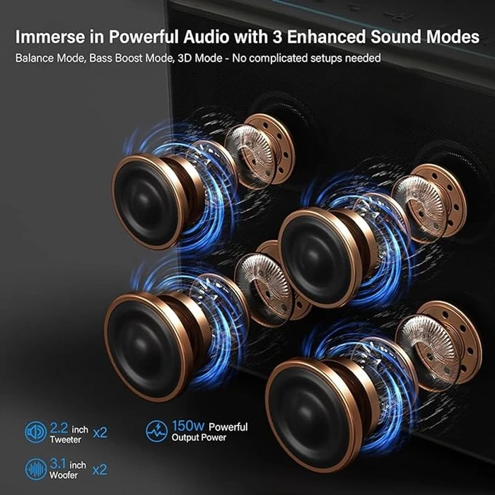 ZEELINK Karaoke Machine Two Wireless Microphones 150W Powerful - Black by ZEELINK - Image 3