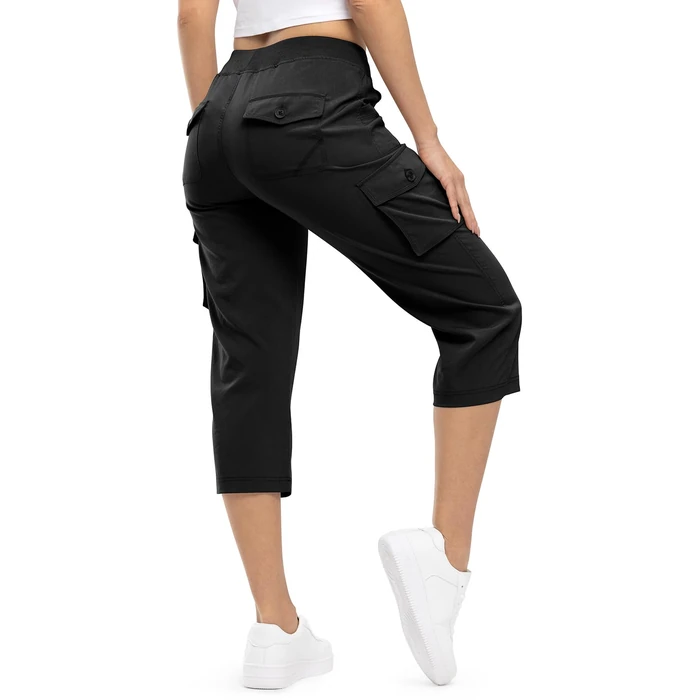 TBMPOY Womens Cargo Capris Hiking Lightweight Pants 6 Pockets Quick Dry Casual Outdoor Trip Loose Shorts Cropped Cotton Black 4XL by TBMPOY - Used - Like New condition - US$30.76